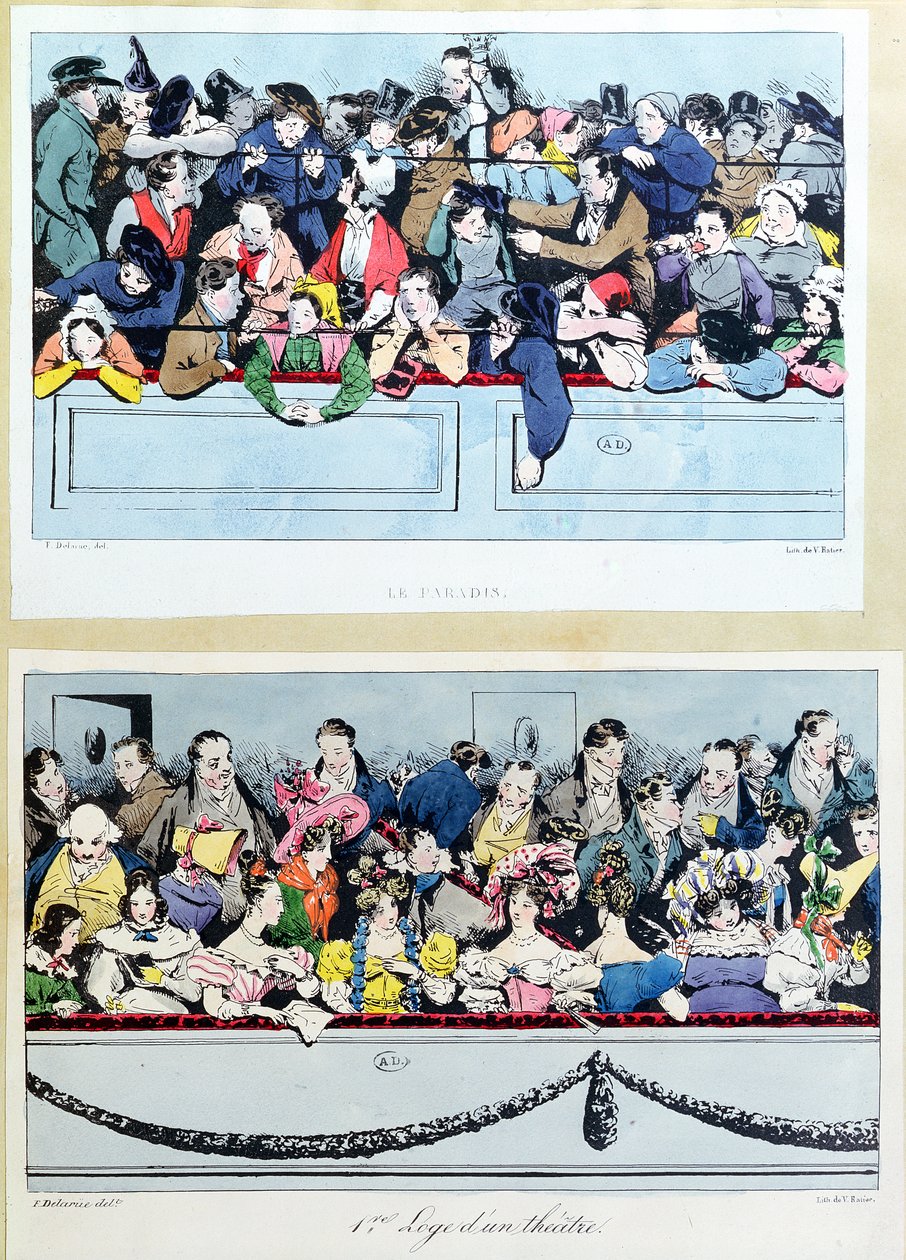 På teatern, gudarna och lådorna i den stora cirkeln, ca 1830 av Fortune Delarue
