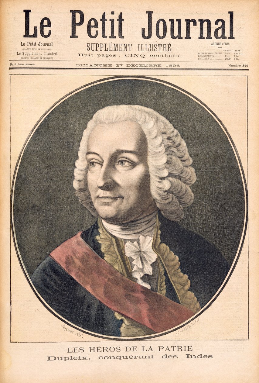 Porträtt av Joseph Francois Dupleix (1697-1763), illustration från "Le Petit Journal", 27 december 1896 av Fortune Louis Meaulle