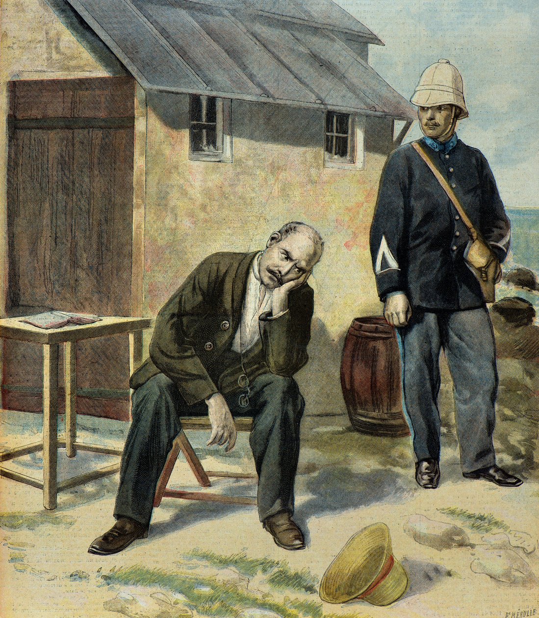 Kapten Alfred Dreyfus fånge på Djävulsön av Fortune Louis Meaulle