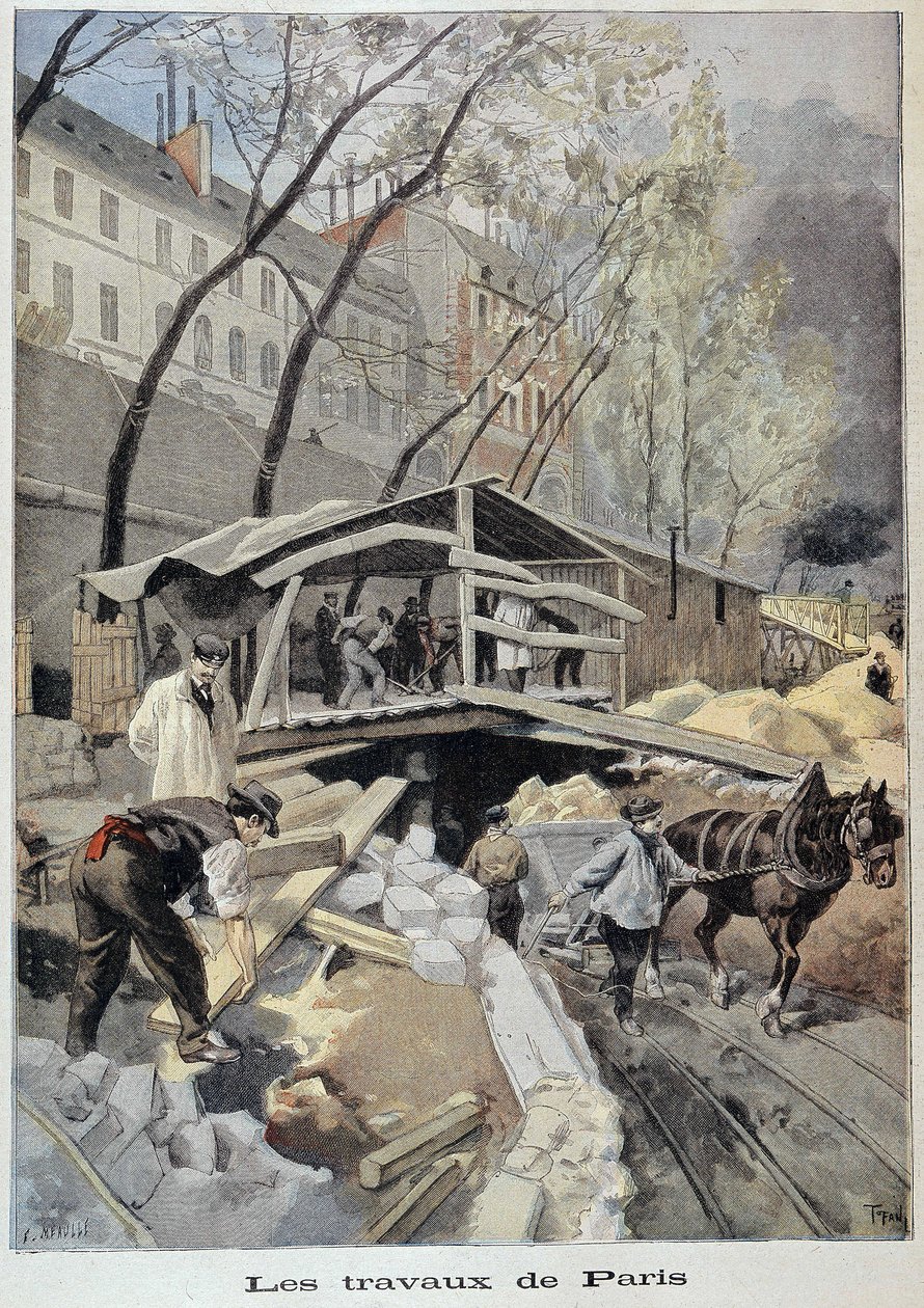 Byggnadsplats i Paris - i "" Le petit journal"" av 14/05/1899 av Fortune Louis Meaulle