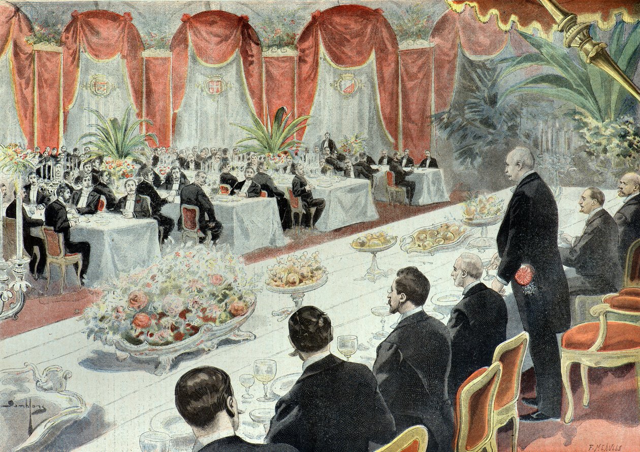 Middag för Felix Faure med representanter för näringslivet 1897 (Gravyr) av Fortune Louis Meaulle