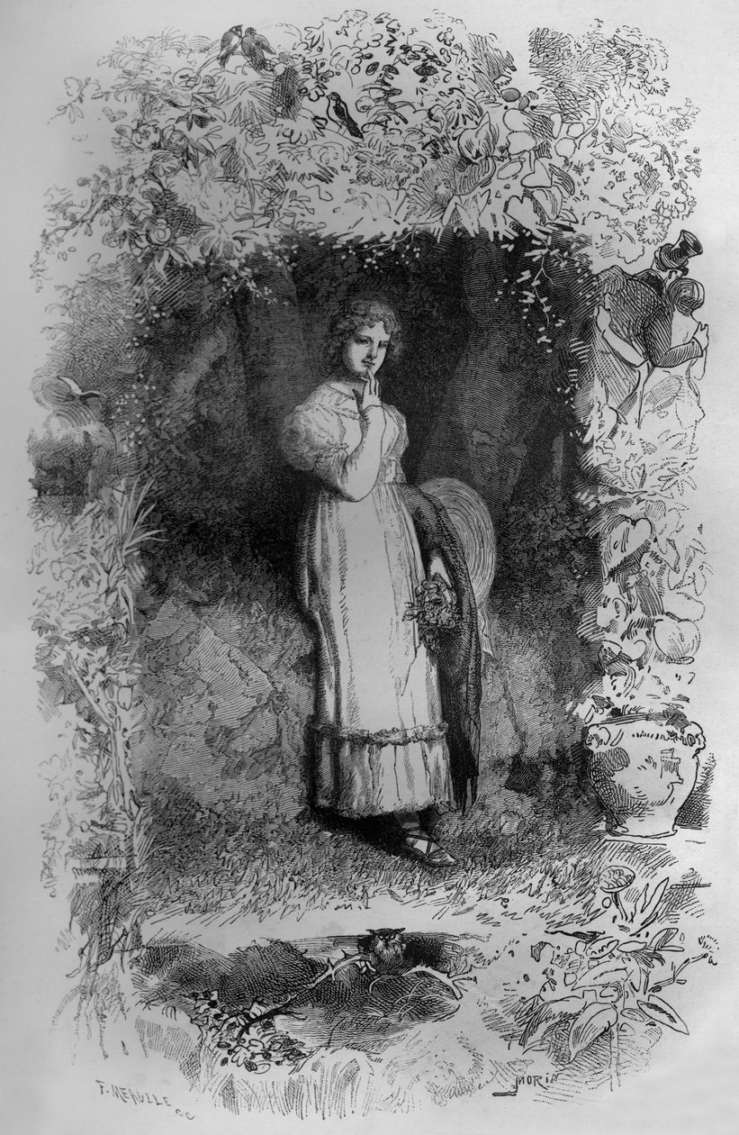 Fantine, illustration till romanen Les Miserables av Victor Hugo, gravyr av Fortune Meaulle av Fortune Louis Meaulle