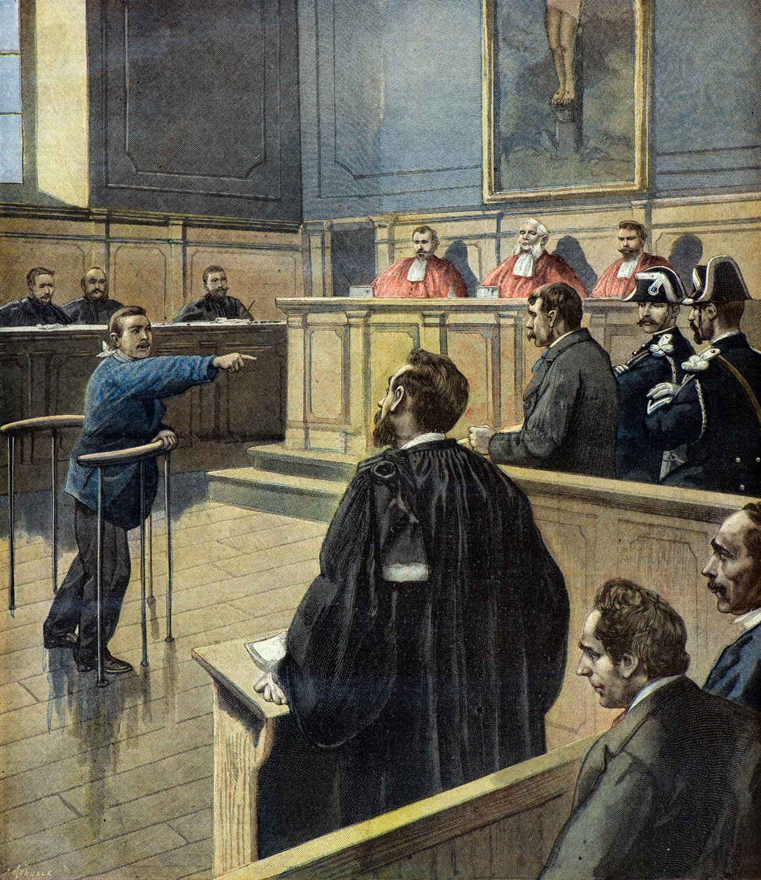 I rätten pekar Eugene Redon ut Alfred Pacotte som mördaren av Fortune Louis Meaulle