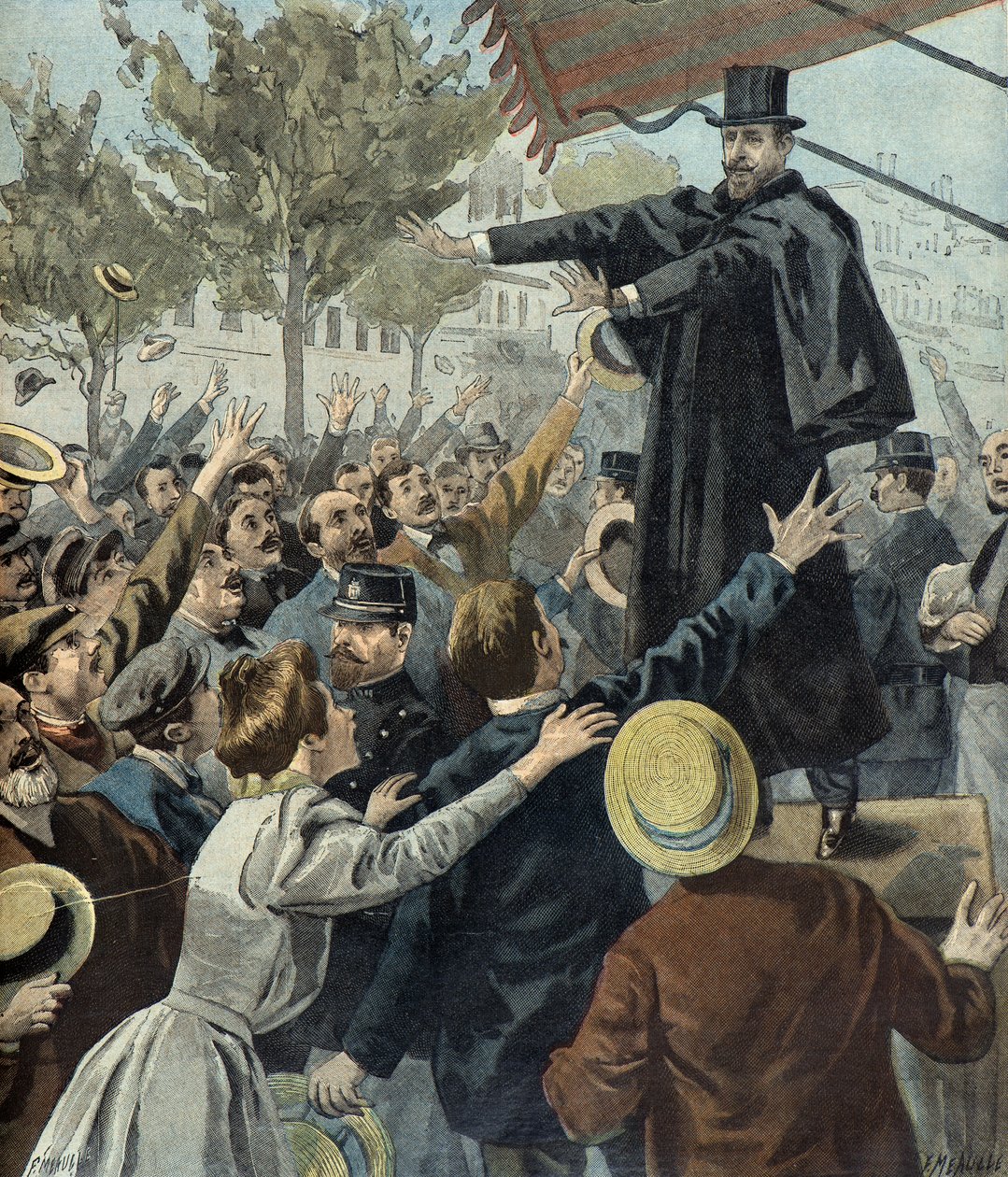 Paul Deroulede vid en demonstration i Paris 1898 (Gravyr) av Fortune Louis Meaulle
