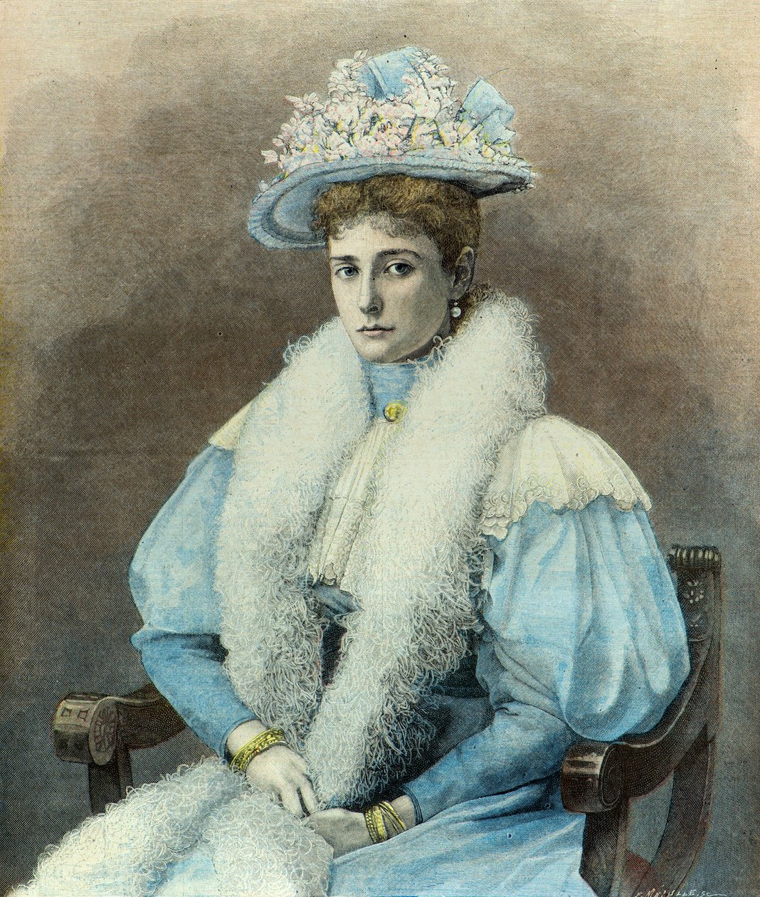 Porträtt av kejsarinnan Alexandra Feodorovna år 1896 (Gravyr) av Fortune Louis Meaulle