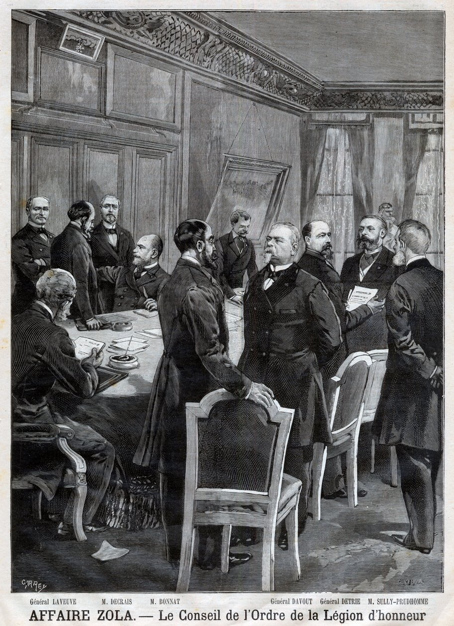Rådet för National Order of the Legion of Honor under Dreyfus-affären, i Gravyr av F. Meaulle efter Garrey. "Le Petit Journal", 24 april av Fortune Louis Meaulle