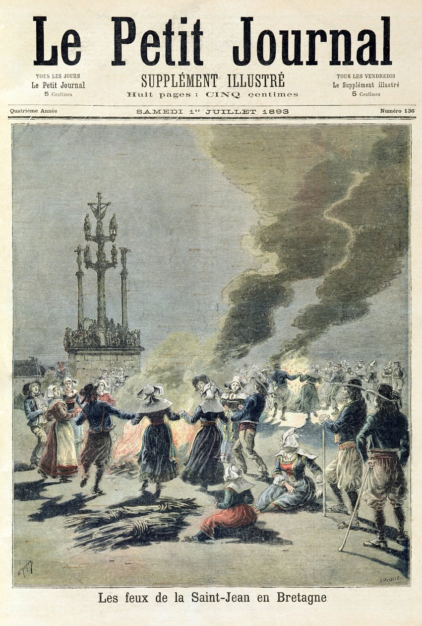 Brasor tänds för att fira sommarsolståndet i Bretagne, framsidan av 