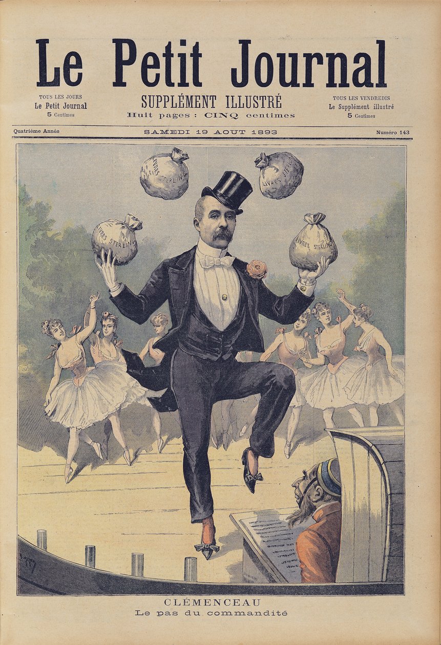 Georges Clemenceau (1841-1929) jonglerar med påsar med engelska pengar, från 