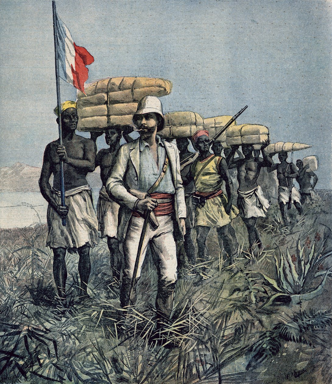 Löjtnant Mizon (1853-99) på sitt 1892 års uppdrag att utforska floden Benue-området i Nigeria, från 