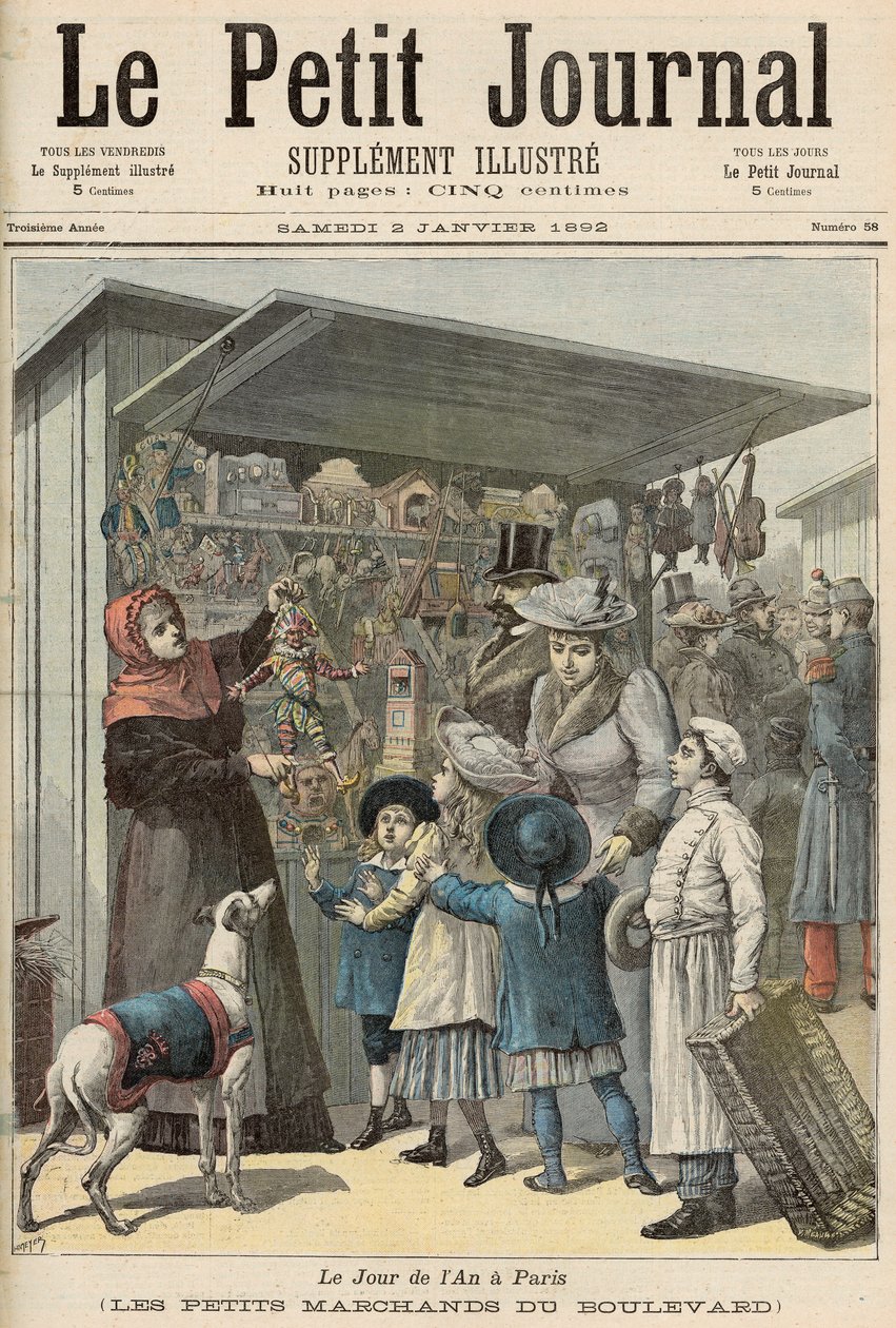 Nyårsdagen i Paris: The Little Stalls on the Boulevard, omslag till "Le Petit Journal", 2 januari 1892 av Fortune Louis Meaulle and Henri Meyer