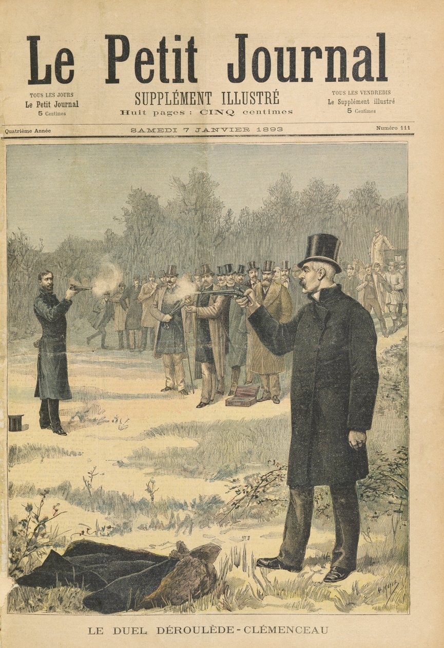 Duellen mellan Paul Deroulede (1846-1914) och Georges Clemenceau (1841-1929) illustration från "Le Petit Journal", 7 januari 1893 av Fortune Louis Meaulle and Henri Meyer
