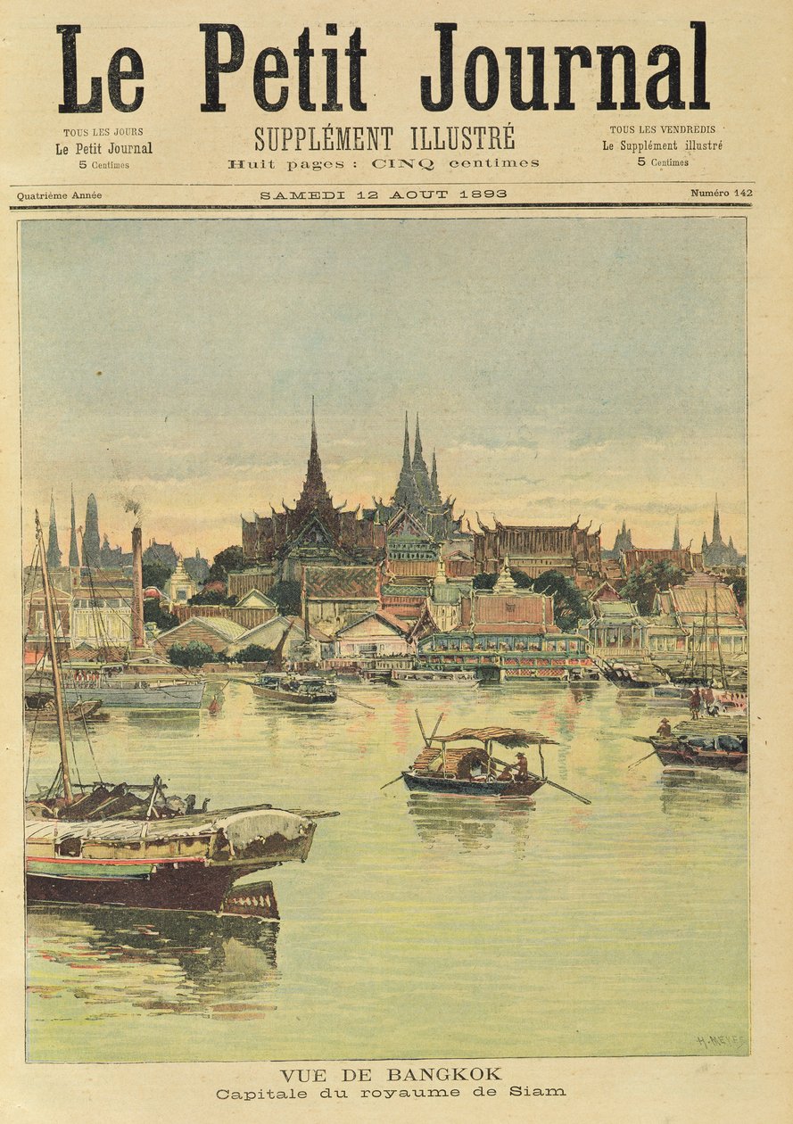 Utsikt över Bangkok, från "Le Petit Journal", 12 augusti 1893 av Fortune Louis Meaulle and Henri Meyer