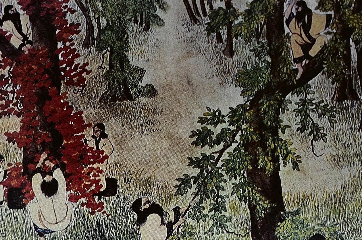 De stora ledarna för artonhundratalets Ainu: Itokoi och Shinichi från Akkeshi, Chosama från Uraashibetsu och Shonko från Noshappu, särskilt, illustration av Fosco Maraini