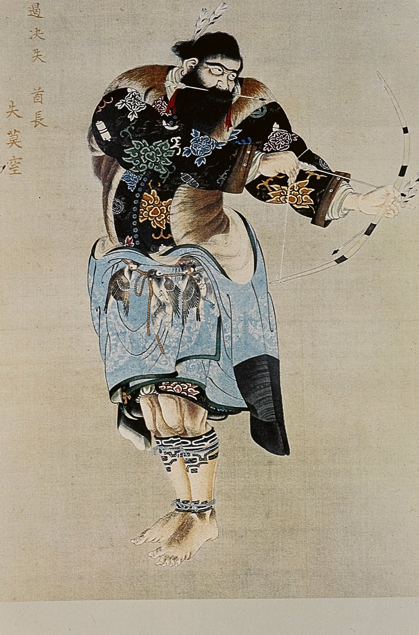 De stora ledarna för artonhundratalets Ainu: Itokoi och Shinichi från Akkeshi, Chosama från Uraashibetsu och Shonko från Noshappu, särskilt, illustration av Fosco Maraini