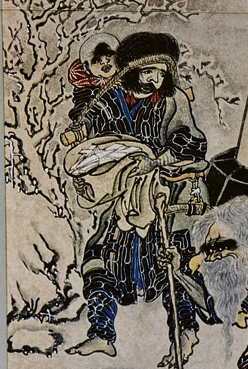 De stora ledarna för artonhundratalets Ainu: Itokoi och Shinichi från Akkeshi, Chosama från Uraashibetsu och Shonko från Noshappu, särskilt, illustration av Fosco Maraini