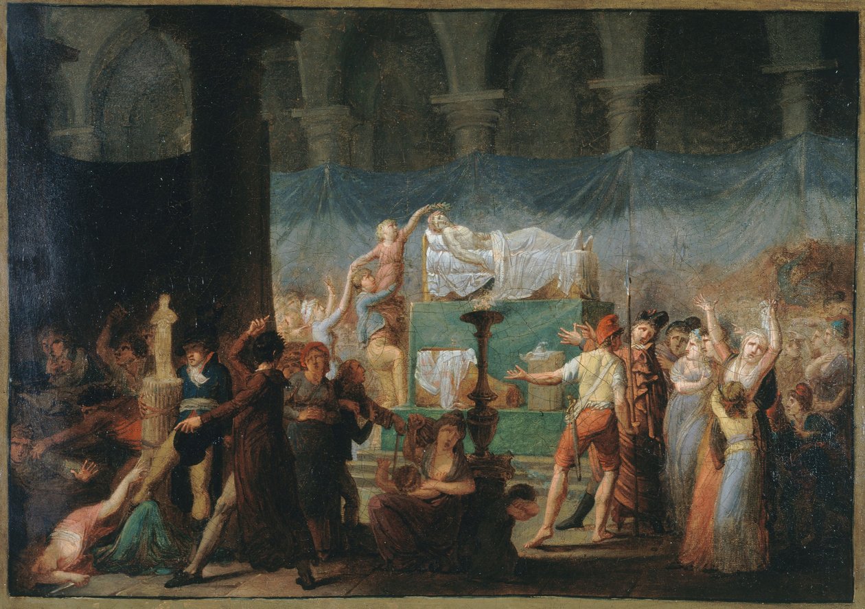 Marats begravningar i Cordelierskyrkan, 15 och 16 juli 1793, cirka 1793 (olja på duk) av Fougeat (attr. to)