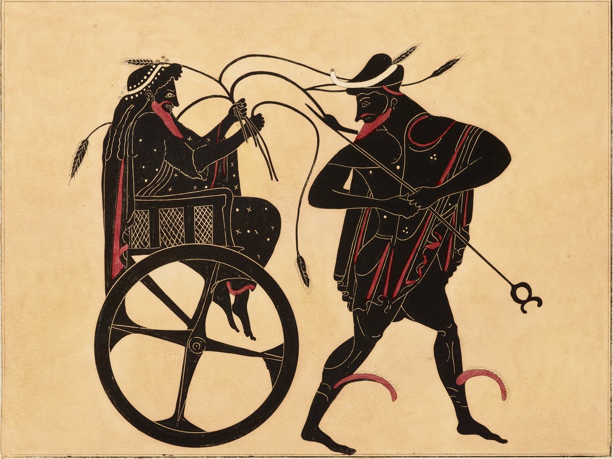 Tryck av dekorationen på en grekisk amfora, visar Triptolemus och Hermes, c1858. av Fourquemin