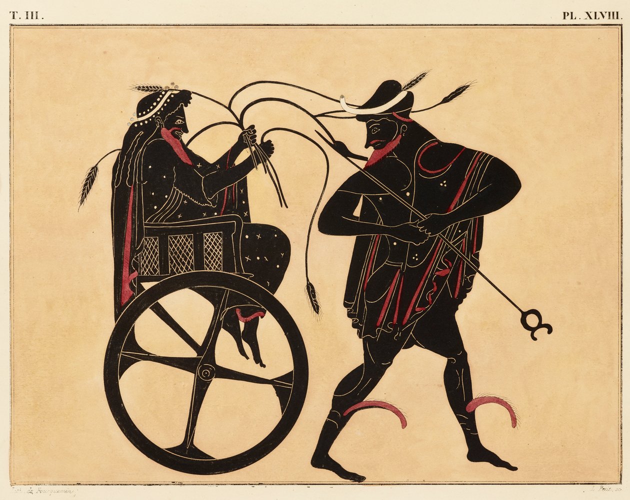 Tryck av dekorationen på en grekisk amfora, visar Triptolemus och Hermes, ca. 1858 (akvarell och kroppsfärg över litho på vävt papper) av Fourquemin Fourquemin