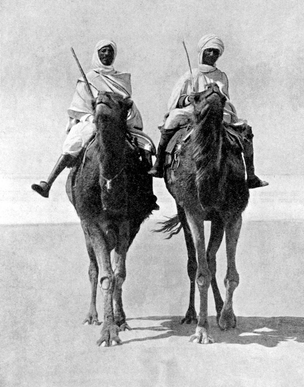 Två araber som rider på kameler i Saharaöknen, Afrika, 1936. av Fox Photos
