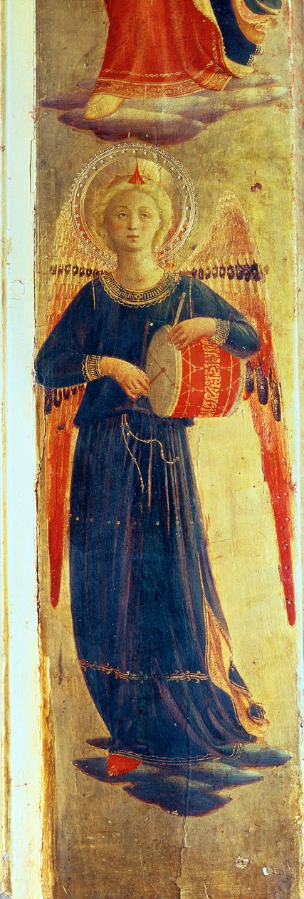 Ängel slår på en trumma från Linaiuoli Triptych, 1433 tempera på paneldetalj av 75621 av Fra Angelico