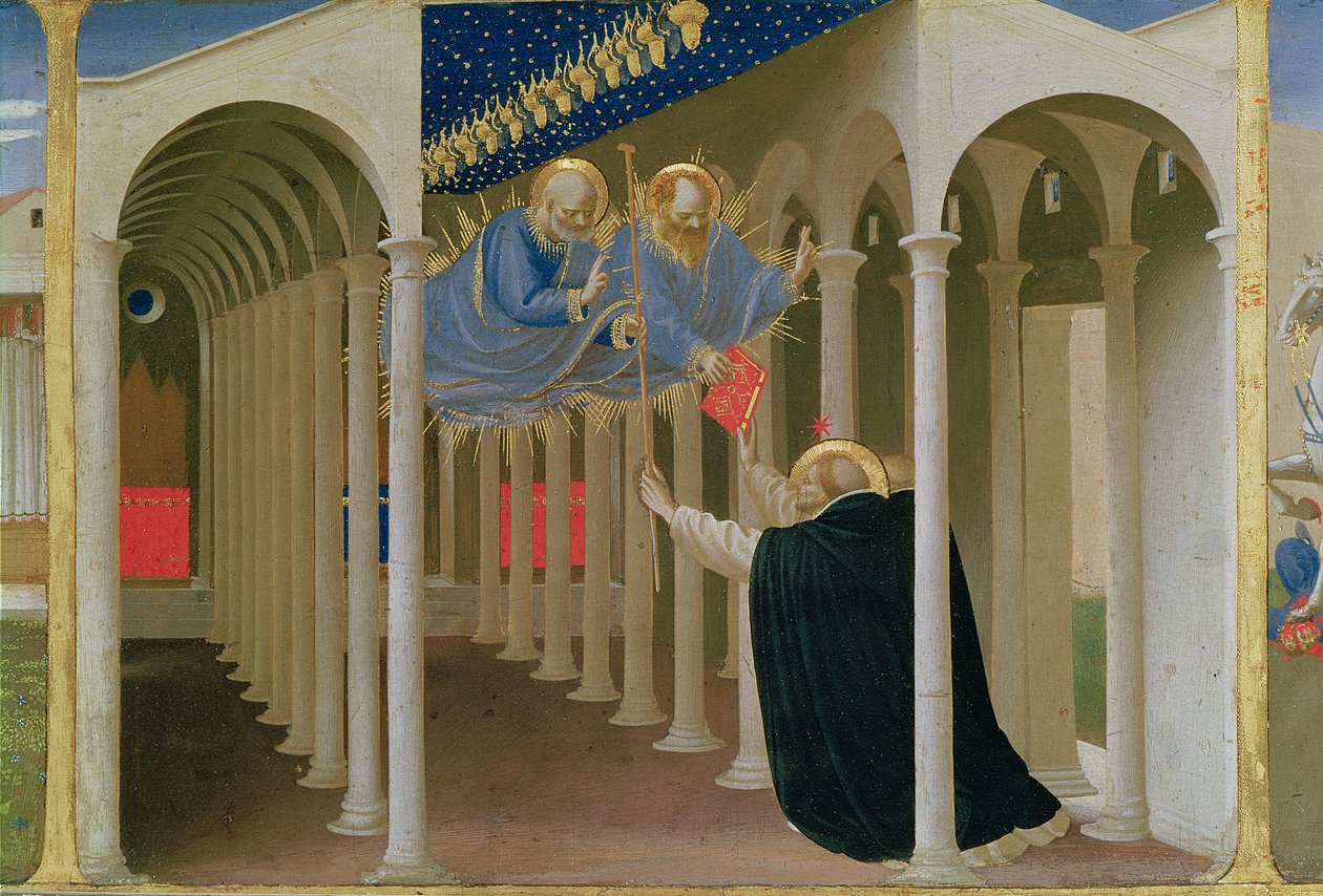 Uppenbarelse av SS. Peter och Paulus till St. Dominic, från predellapanelen av Jungfruns kröning, ca 1430-32 (tempera på panelen) av Fra Angelico
