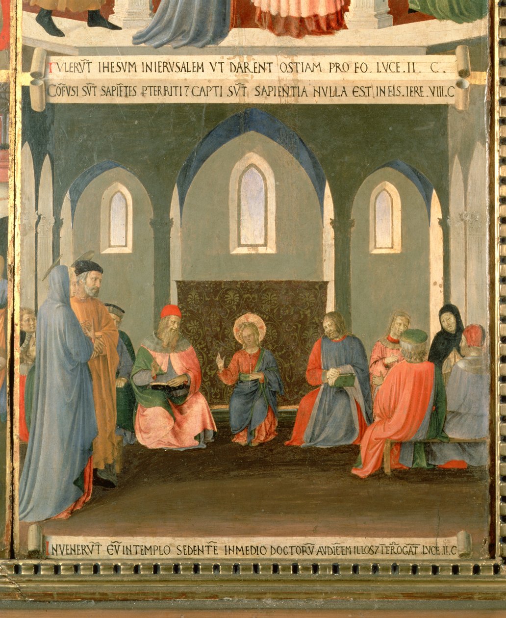 Kristus bland läkarna, detalj från panel ett av Silver Treasury of Santissima Annunziata, c.1450-53 (tempera på panel) av Fra Angelico
