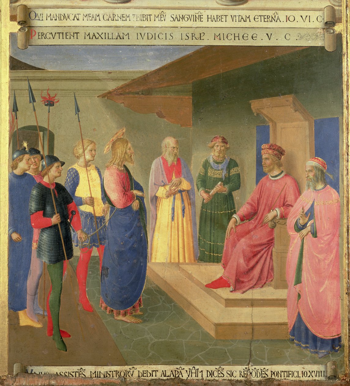 Christ Before Caiaphus, detalj från panel tre av Silver Treasury of Santissima Annunziata, c.1450-53 (tempera på panel) av Fra Angelico