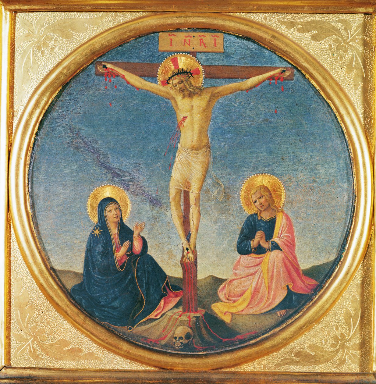 Kristus mellan Jungfrun och Johannes, eller den lilla korsfästelsen (tondo), ca 1395 (olja på trä) av Fra Angelico