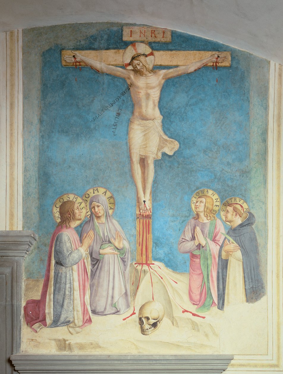 Korsfästelse med SS. Cosmas, Johannes och Petrus Martyr, 1442 av Fra Angelico