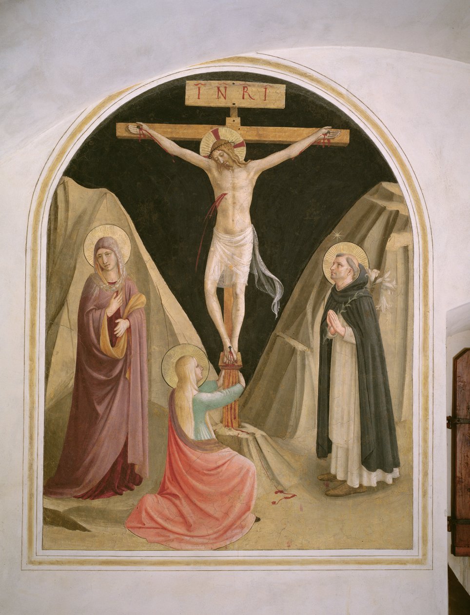 Korsfästelsen med den helige Dominikus, från cell 25 av Fra Angelico