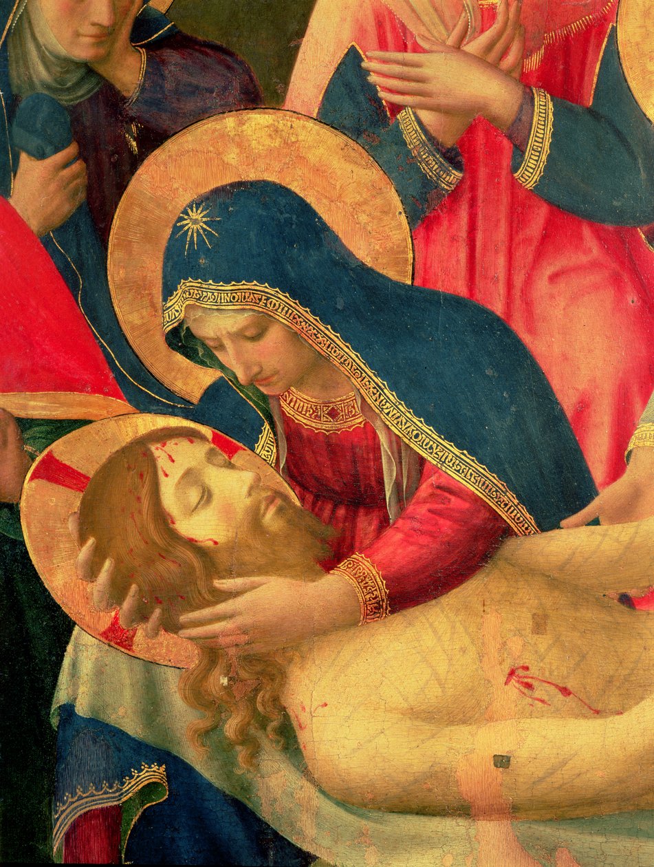 Korsets nedläggning, detalj av Jungfru Maria, 1436 tempera och guld på panel av Fra Angelico
