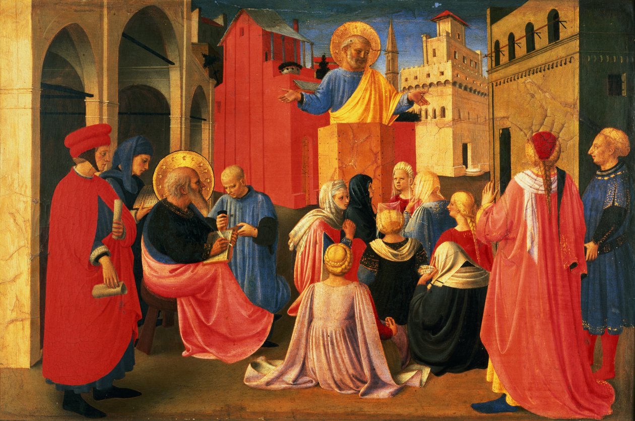 Detalj från Linaiuoli-triptyken, predella med Petrus som predikar, 1433 (tempera på panel) av Fra Angelico