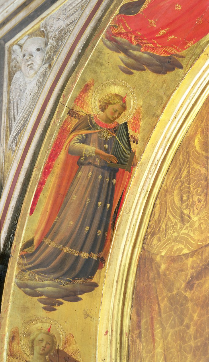 Detalj från sidan av Linaivoli-triptyken som visar en ängel som håller ett bärande organ, 1433 (tempera på panel) av Fra Angelico
