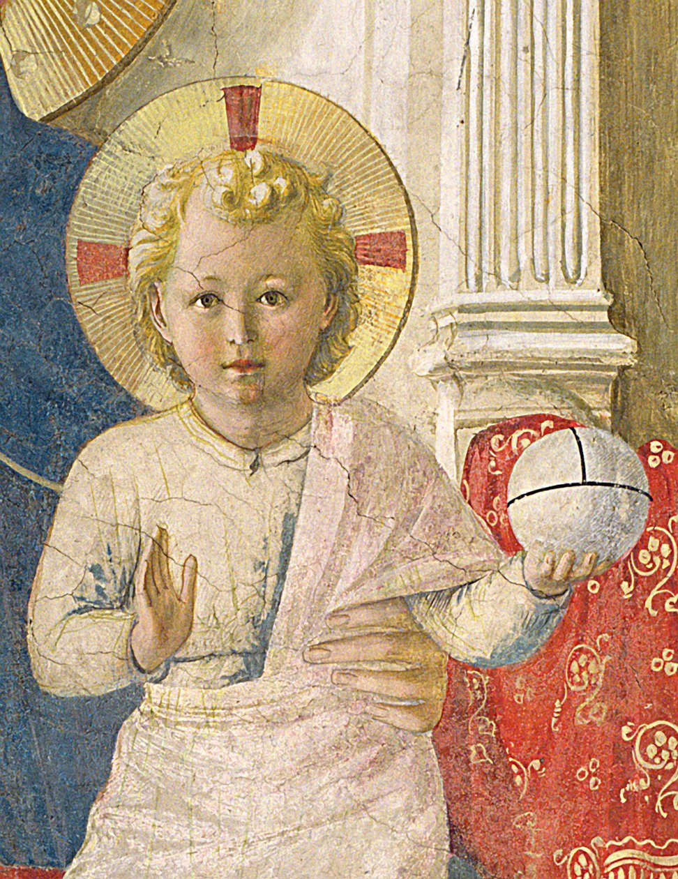 Detalj av Kristusbarnet från Madonna delle Ombre Madonna of the Shadows, fresk från 1450 av Fra Angelico