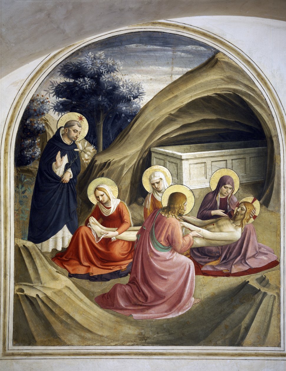 Klagoång över Kristi kropp, med St Dominic, 1442 av Fra Angelico