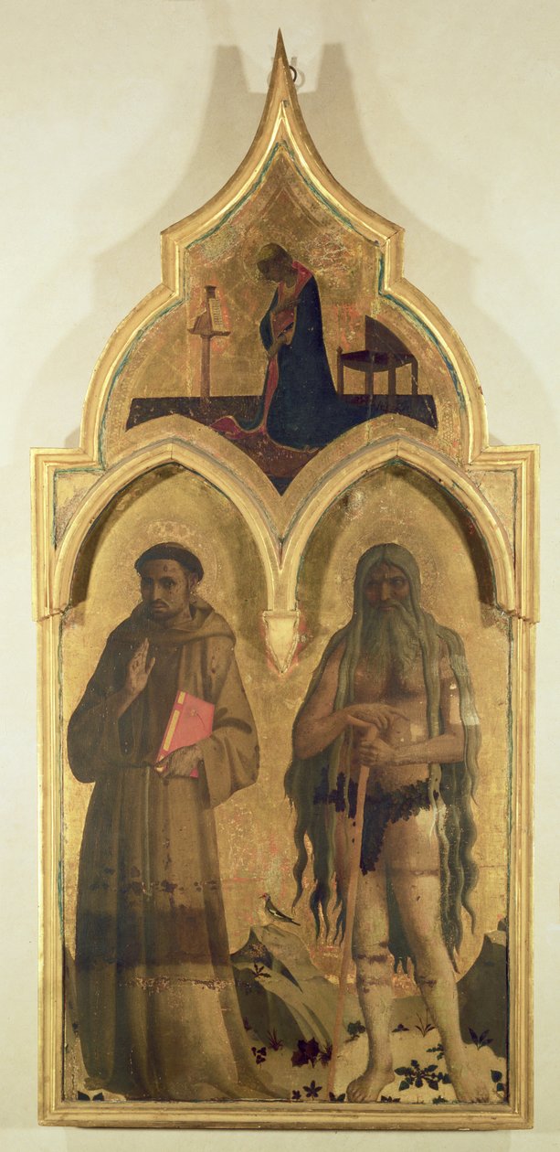 SS. Franciskus och Onuphrius, sidopanel från Madonnan och barnet med den heliga treenighetens tabernakel, ca 1430 (tempera på panel) (se även 94747-8) av Fra Angelico
