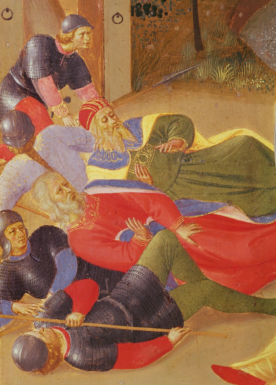 Scenes of the Life of Christ, 2:a panelen som visar Judas svek detalj av figurer som välts omkull, 1450-3 tempera på trä av Fra Angelico