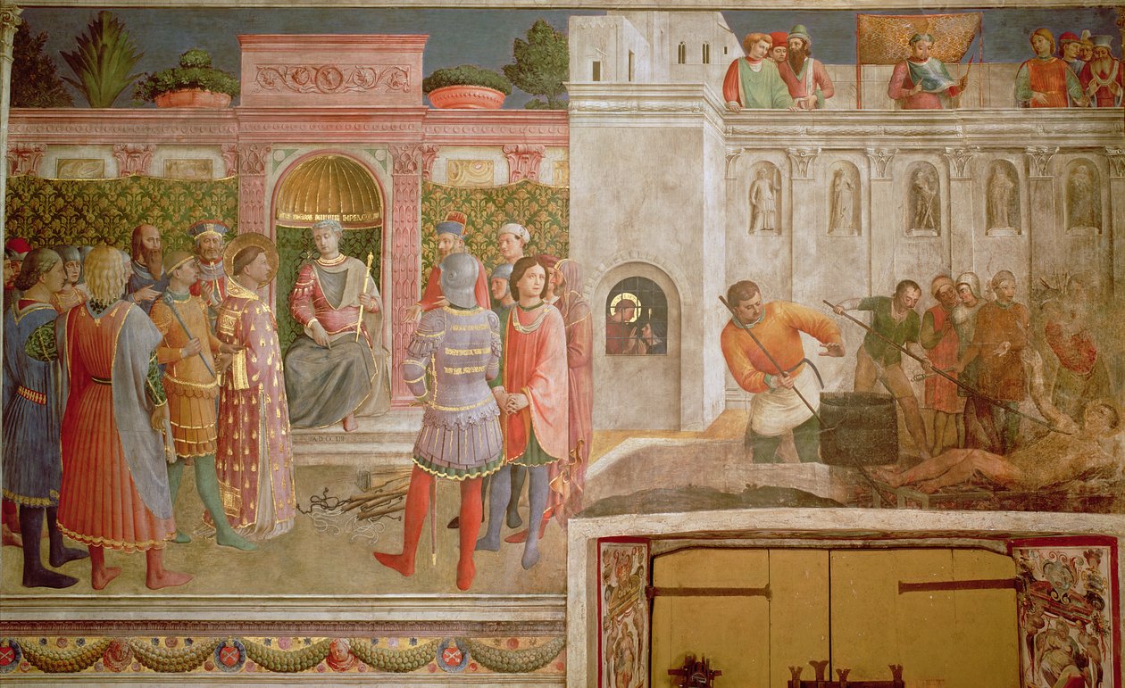 St.Lawrence före Decius och St.Lawrences martyrskap av Fra Angelico