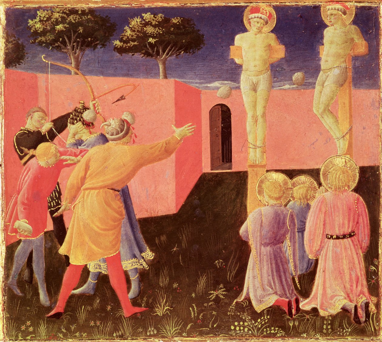 Korsfästelsen och stening av SS. Cosmas och Damian, predella från Annalena Altarpiece, 1434 (tempera på panel) av Fra Angelico