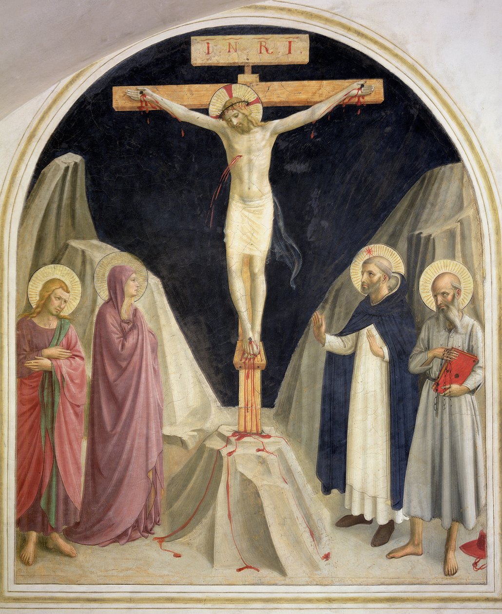 Korsfästelsen, med SS. Dominic och Jerome, 1442 av Fra Angelico