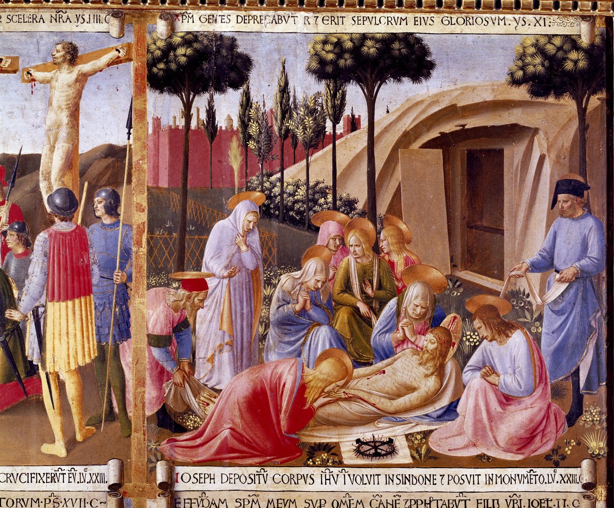 Depositionen, detalj från panel fyra av Silver Treasury of Santissima Annunziata, c.1450-53 (tempera på panel) av Fra Angelico