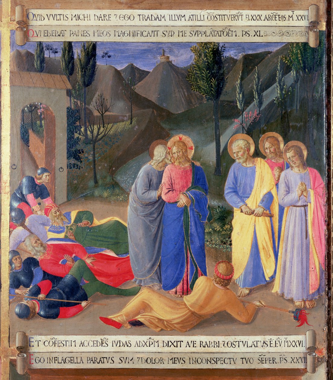 The Kiss of Judas, detalj från panel tre av Silver Treasury of Santissima Annunziata, c.1450-53 (tempera på panel) av Fra Angelico