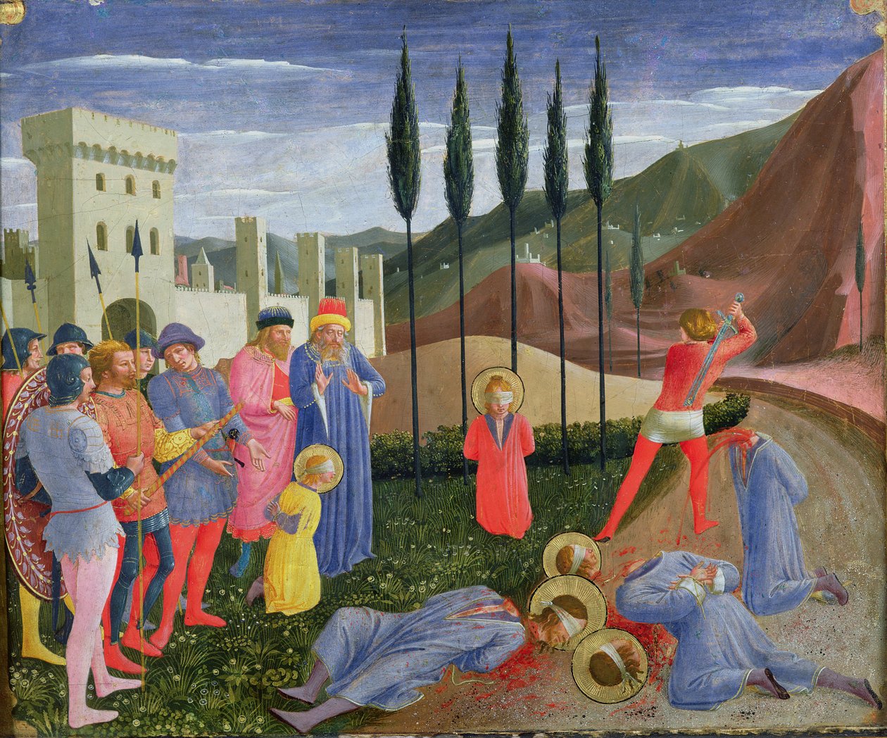 The Martyrdom of St. Cosmas and St. Damian, från predella av San Marco-altartavlan, ca 1440 (tempera på panel) av Fra Angelico