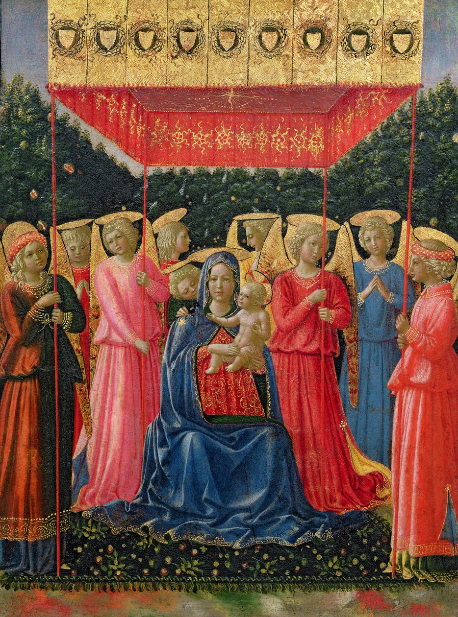 Jungfrun och barnet med änglar, ca 1440-50 (tempera på panel) av Fra Angelico
