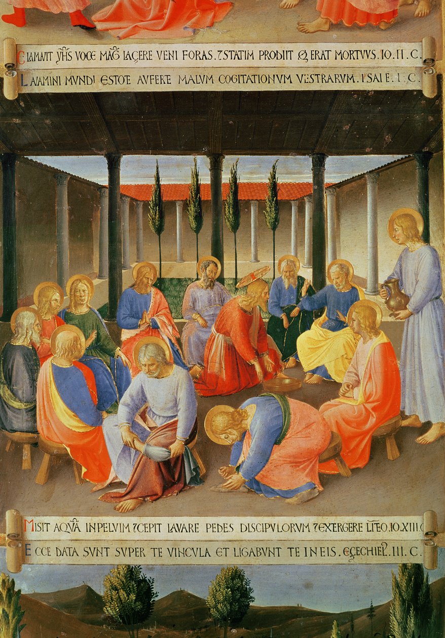 The Washing of the Feet, detalj från panel tre av Silver Treasury of Santissima Annunziata, c.1450-53 (tempera på panel) av Fra Angelico