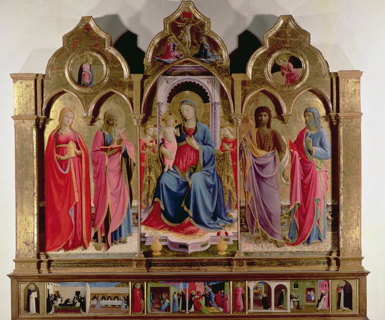 Jungfru och barn på tronen med fyra änglar, Markus, Johannes Döparen, Johannes evangelisten och Maria Magdalena, från Polittico di San Domenico (för detaljer se 87999) av Fra Angelico
