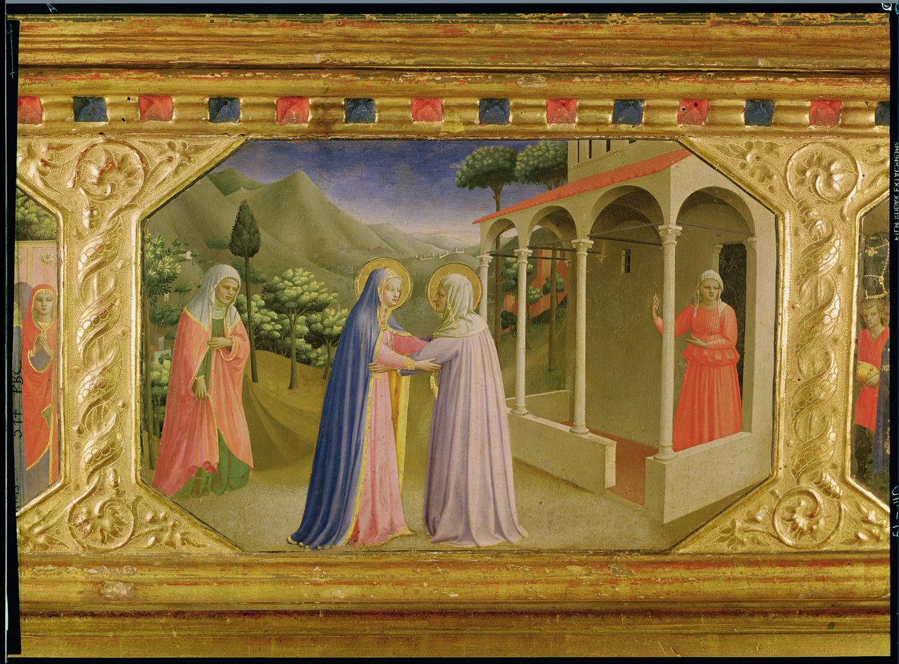 Visitation, från predella av Bebådelsealtartavlan, c.1430-32 (tempera och guld på panel) av Fra Angelico