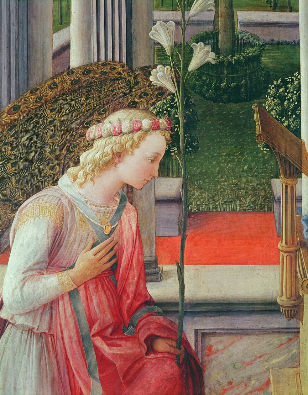Bebådelsen, detalj av ängeln Gabriel (detalj av 244961) av Fra Filippo Lippi