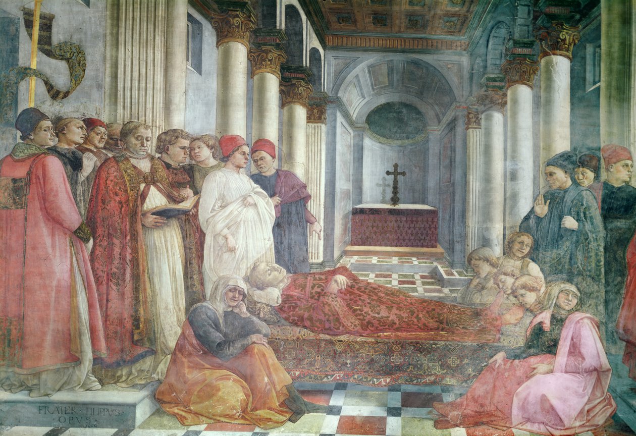 The Funeral of St. Stephen, detalj från cykeln The Lives of SS. Stefan och Johannes döparen, från huvudkapellet, 1452-65 av Fra Filippo Lippi