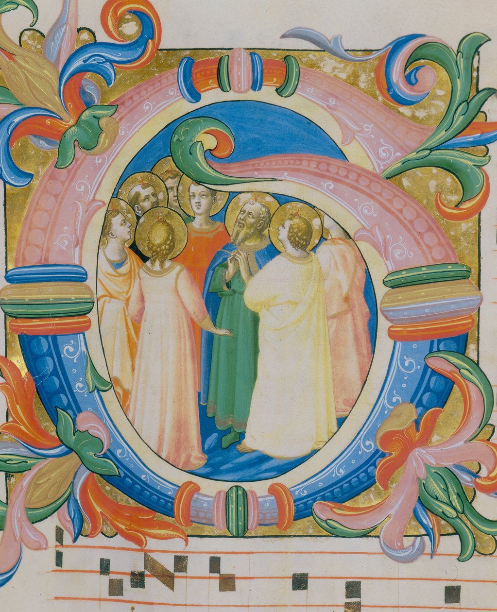 Helgongrupp, illustrerad miniatyr i ett missal (ca 9, tergo), av Fra Angelico